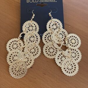 Bold Elements Goldtone Intricate Dangle Earrings NWT